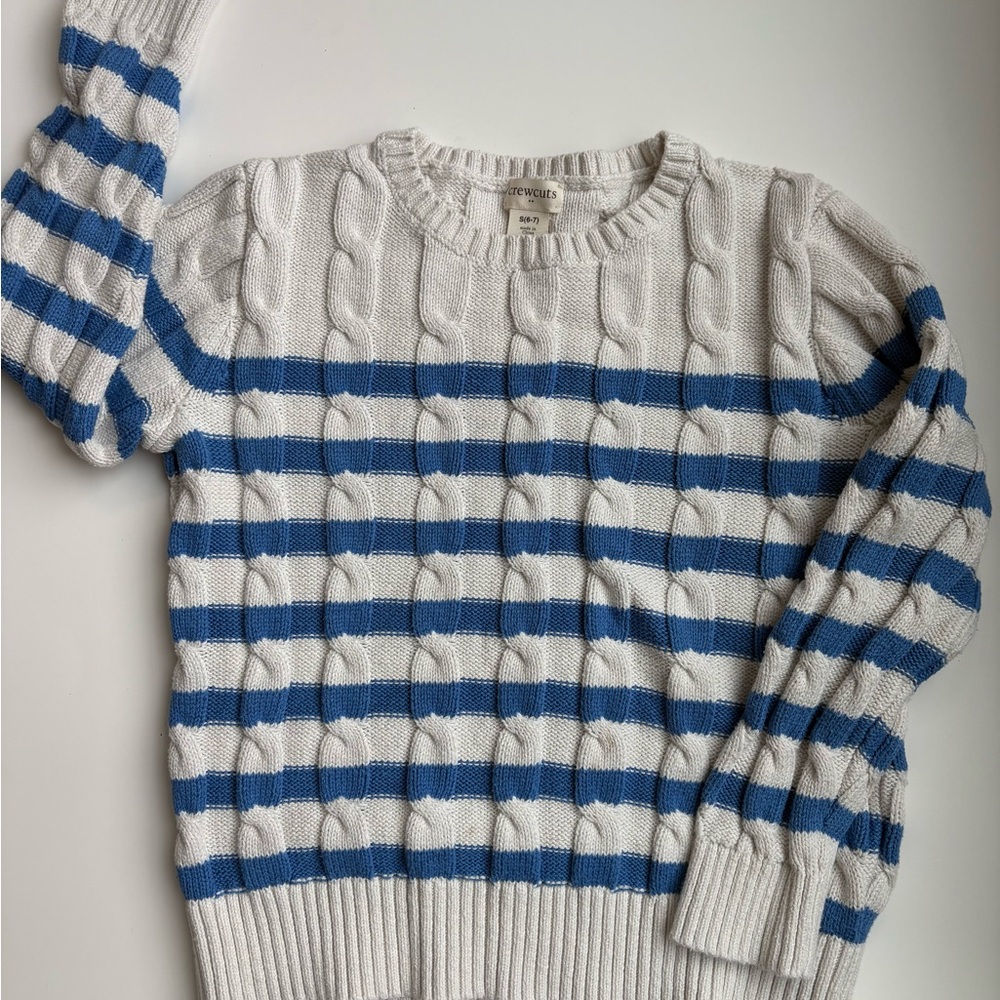 J. Crew Cream and Blue Cable Knit Sweater